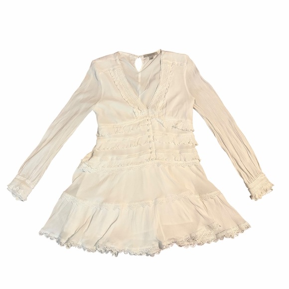 AllSaints Zora Dress Mini Tiered Lace Long Sleeve White 10 - Picture 5 of 12